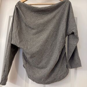 Zara off the shoulder top shirt blouse gray asymmetric draped batwing top